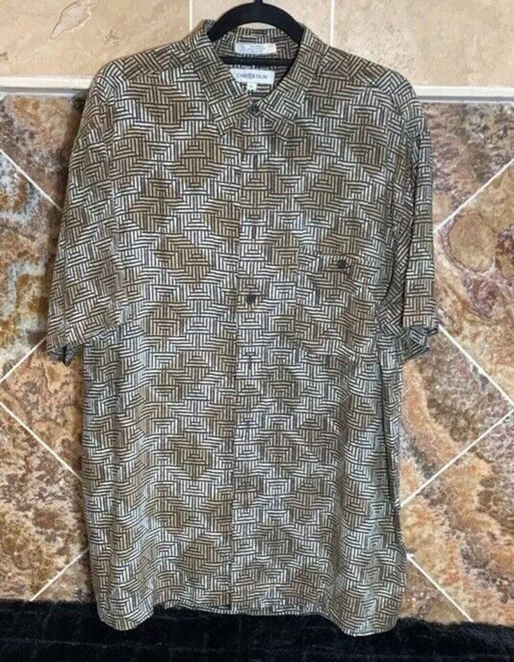 Vintage 80s Ron Chereskin Geometric Rayon Camp Shirt XL Made Korea Disco